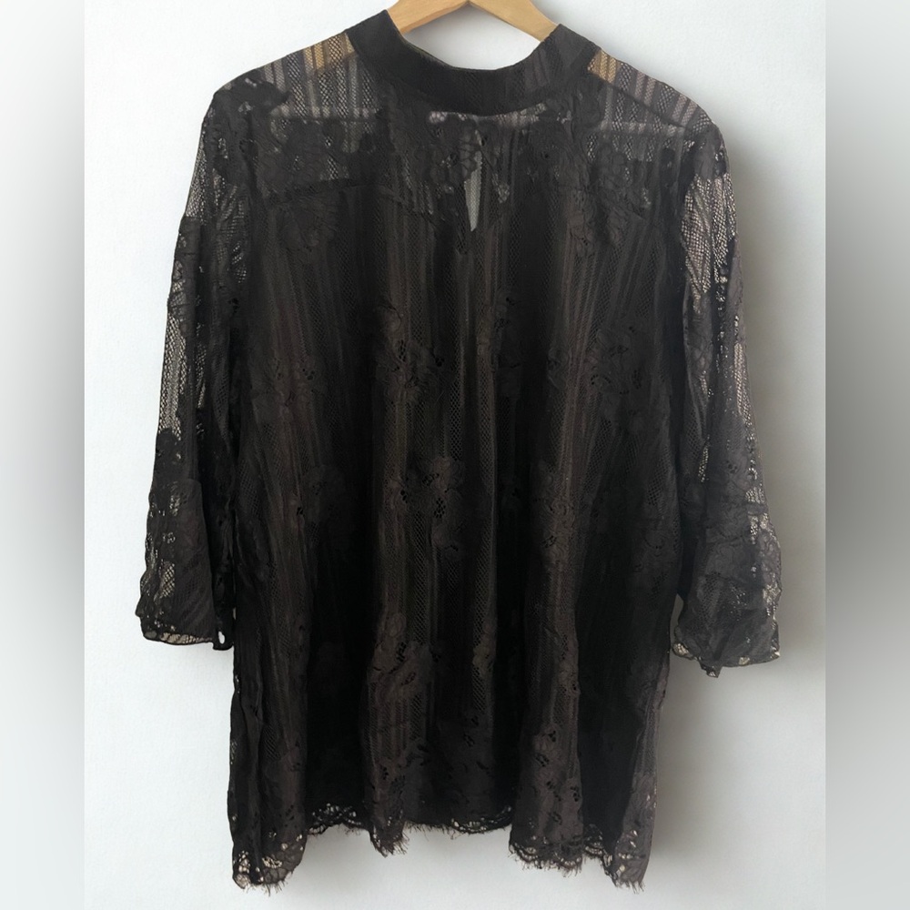 Shannon Ford NY Plus Size 3X Lace Overlay Top — Under-Lined, Elegant